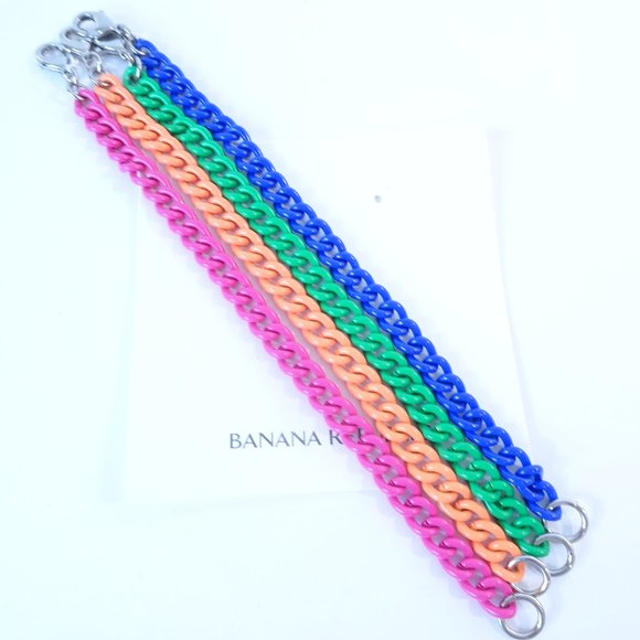 Banana Republic Rainbow Stackable Enamel Link Silver Clasp Bracelet Set 4 NWT - Picture 2 of 8